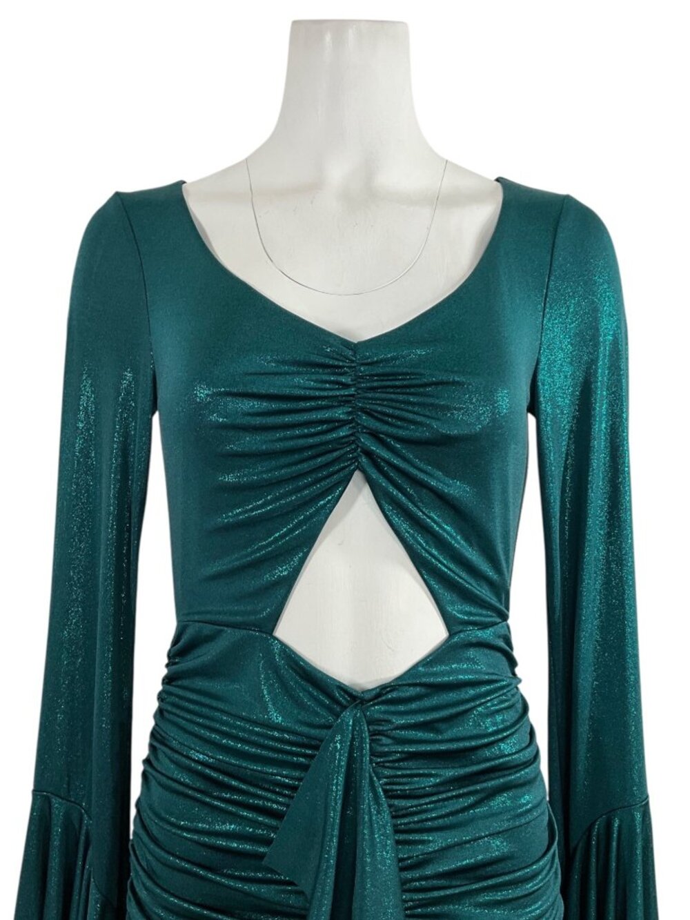 PatBo Jersey Foil Dress 8 Emerald Metallic Dark Green Mini Bodycon NEW - Picture 11 of 16